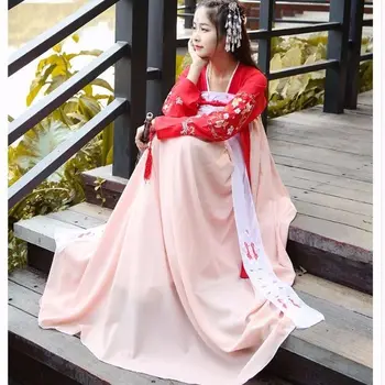 Festivalis Liaudies Šokių Suknelė Hanfu Moterų, Mergaičių Vintage Retro Pasakų Krano Kinijos Hanfu Siuvinėjimo Kinijos Tradicinių Drabužių