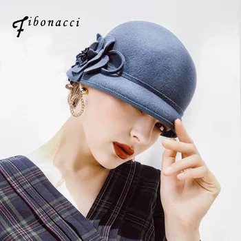 Fibonacci 2017 Nauja, Moterų Vilnos Veltinio Kepurę Elegantiška, Moteriška Maža Fedoras Gėlių Dome Fedora Skrybėlės