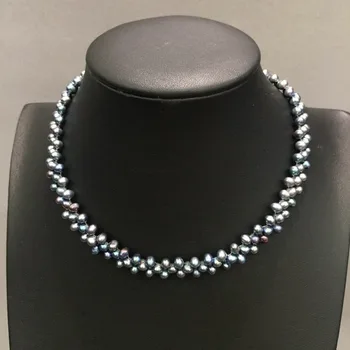Fine jewelry gamtos gėlo vandens perlų choker karoliai juoda spalva bauda moterų papuošalai balta spalva 35CM sutikti, kad bet lenth