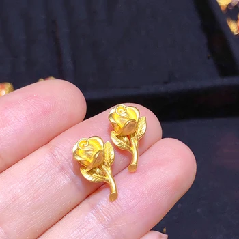Fine Jewelry Nekilnojamojo 24K Geltonojo Aukso Pakabukas 3D Mini Rožė Gėlių Formos Granulių 0.1-0.2 g (Tik Vienas Gabalas) - Geriausia Dovana