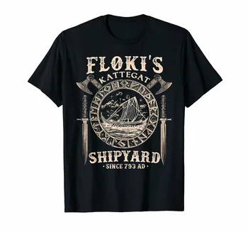 Flokis laivų Statyklos Kategato Vikingų Laivų Ir Kardas Viršūnes Tee Marškinėliai Dovana Hip-hop Viršūnės T-Shirt