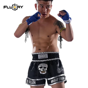 FLUORY MTSF13 juoda Skeletas žudikas muay thai šortai 2018 m. naujo dizaino kick bokso kelnės