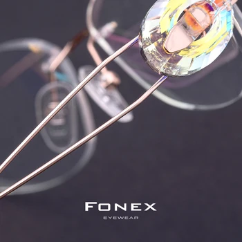 FONEX Vielos Titano Taškus Akiniai Moterų Ultralight Prabangus Diamond Apdaila Recepto Optinių Akinių Rėmelių Akiniai 973