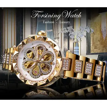 Forsining 2019 Mechancial Automatinė Moteriški Žiūrėti Vandeniui Top Brand Prabangus Diamond Ponios Žiūrėti Aukso Nerūdijančio Plieno Laikrodis