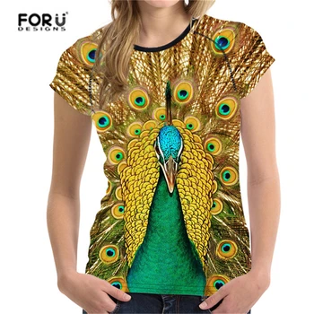 FORUDESIGNS marškinėliai Madinga Moterų 2019 t-shirt feminina T-shirt Povas elgtis su Gerumo Tumblr marškinėlius Lady Retro Aukso Viršūnes L