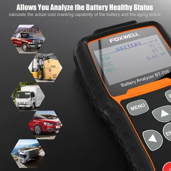 FOXWELL BT705 12V-24V Baterija Testeris Analizatorius Automobilių, Sunkvežimių 100-2000 CCA Akumuliatoriaus Apkrovos Testeris Paleidimo ir Apmokestinimo Sistemos Bandymas