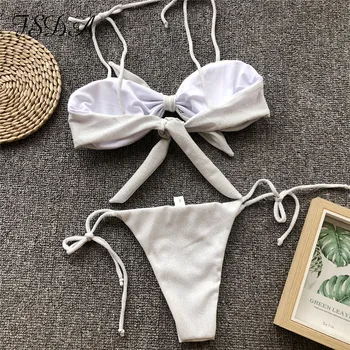 FSDA Blizgučiai Seksualus 2020 Bikini Tvarstis Rožinė Vasarą Plaukti Nustatyti, Paplūdimio Rankšluosčiai Aukšto Juosmens Diržas maudymosi kostiumėlį, Push Up 