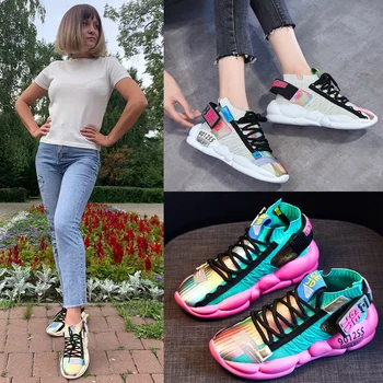 Fujin Moterų Sneaker Mezgimo Kvėpuojantis Batų Stambusis Platforma Sportbačiai Minkštas 2021 M. Pavasario Vasaros Kojinių Moterims Vulkanizuoto Avalynė