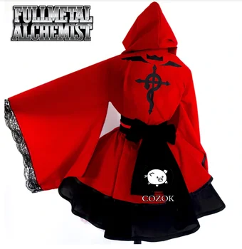 Fullmetal Alchemist Anime Edward Elric Raudona Moterų lolita Suknelė Kimono Cosplay Kostiumų Cutome-Pagaminti Nemokamas Pristatymas