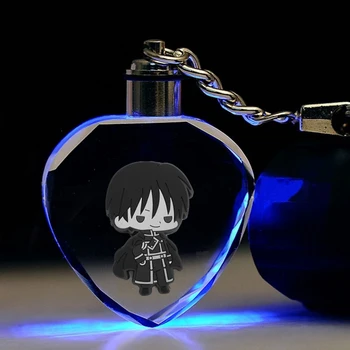 Fullmetal Alchemist Širdies Formos Anime LED Raktų pakabukai LOGOTIPAS Pav paketų prižiūrėtojų raktinę Kristalų Žaislas Pultelio Šviesos Keyholder Unisex Dovana NAUJAS