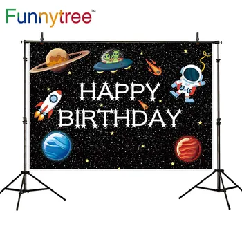 Funnytree Erdvėlaivis Astronautas Planetos Gimtadienio Fone Baby Shower Gimtadienio Fone, Photocall Dekoro Photozone Reklama