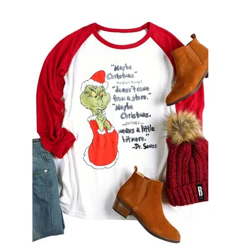 Gal Kalėdų Laiškas Spausdinti Moterų marškinėliai Mielas Poilsio Grinch Grafinis T-shirt O-kaklo, Raglan Rankovėmis Viršūnes Moterų Harajuku Tshirts