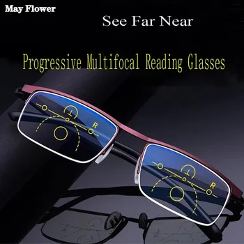 Gali Gėlių Progressive Multifocal Skaitymo Akiniai Pusė Rėmo Metalo Presbyopic Akiniai Kovos Su Blue Ray Aikštėje Didinamąjį Eyeglaases