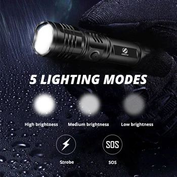 Galingas LED Žibintuvėlis su 4 Branduolių P50 Fakelas Anti-rudenį Aliuminio Lydinio Medžiaga 5 Apšvietimo Režimai, Teleskopiniai Zoom Nuotykių