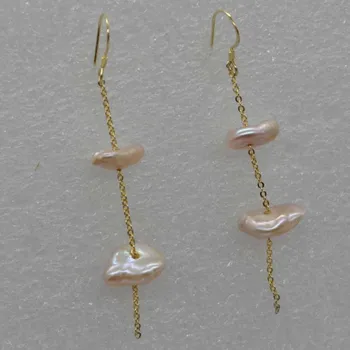 Gamtos Baroko retas perlas tabaluoti auskarai 8-9*12-13mm Grandinės stilius