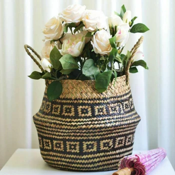 Gamtos rotango krepšys vazonas jūros dumblių pilvo saugojimo krepšys vazonas žaislų stovas sodo puošmena gėlių krepšelis