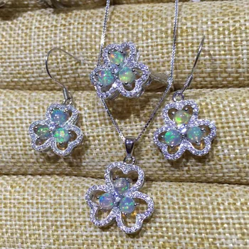 Gamtos spalvotų baltasis perlas juvelyrikos rinkiniai, natūralus akmuo žiedas, Auskarai, Pakabukas S925 sidabro Elegantiškas Pasisekė Dobilų fine jewelry
