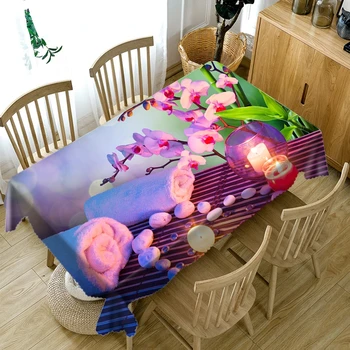 Gana 3D Violetinė Gėlių Modelio Staltiesė Dulkėms Plaunamas Audinys Tirštėti Medvilnės Stačiakampio ir Apvalaus Stalo Medžiaga