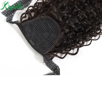 Garbanotas Nėrinių Juostelės plaukai surišti į uodegą Žmogaus Plaukų Įrašą Plėtiniai Brazilijos 100g Natūralaus Juoda Spalva #1B Remy Žmogaus Plaukų priauginimas
