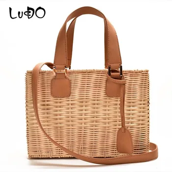 Garsaus prekės ženklo moterys Bambuko šiaudų rotango krepšys 2020 ponios mados prabangių rankų odos krepšiai messenger maišeliai moterų rankinės ir piniginės