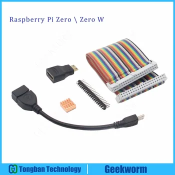Geekworm Aviečių Pi Nulio \ Nulis W GPIO Kabelis+USB OTG Kabelis+Mini-Hdmi Adapteris+2x20 Pin Male Antraštės+Vario Šilumos Kriaukle kit 5in1
