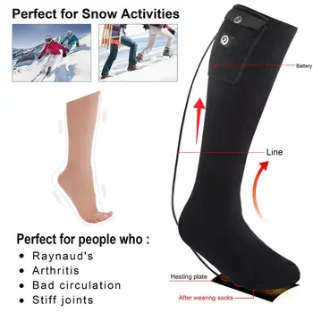 GELBĖTOJAS juoda šildymo kojinės lauko sporto šiltas baterija šildymo 3-6 valandas išlaikyti šiltas