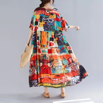 Geltona medvilnės skalbiniai derliaus plius dydis moterų atsitiktinis palaidų ilgas vasaros suknelė elegantiškas vestidos drabužius 2021 ponios suknelės sundress