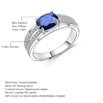 GEM BALETO 1.66 Ct Ovalo formos Natūralus Mėlynas Safyras Brangakmenio Žiedas 925 Sterlingas Sidabro Vestuviniai Žiedai Moterų Klasikinis Fine Jewelry