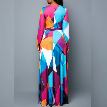 Geometrijos Spausdinti Suknelė Moterims, Vasarą, Rudenį 2020 M Sexy Giliai V Kaklo Tvarstis Kamuolys Suknelė Maxi Suknelės Atsitiktinis Plius Dydžio Ilgas Šalis Suknelė