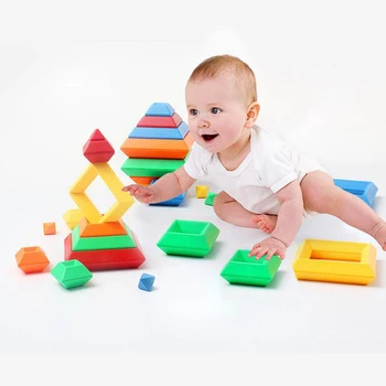 Geometrinis 3D Blokai Bokštas Vaikams, Kūdikių Piramidės Kamino Švietimo Žaidimas, Žaislai, Spalvinga Sluoksnis Krovimas Žaidimas Žaislas Dovana