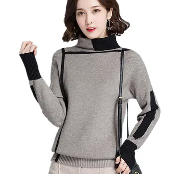 Geometrinės linijos dizainas Golfo Megztinis Džemperis moterims 2020 m. Rudens Žiemos jumper traukti femme hiver Trikotažas megztas megztinis