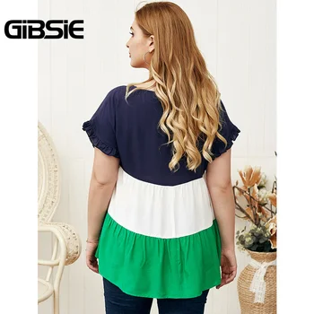 GIBSIE Vasarą Moterys Spalvos Bloką Laisvi marškinėliai 2020 Elegantiškas O-Kaklo trumpomis Rankovėmis Ponios Trišakiai Plius Dydis Medvilnės Kasdieniai Marškinėlius Viršūnės