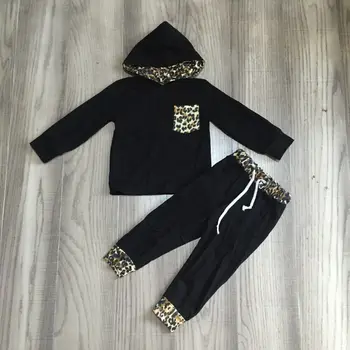 Girlymax mergina falloutfit mergina juodas leopardas hoodie su kelnes baby girl rinkinys leopardas