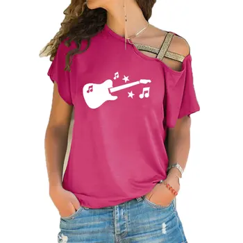 Gitaros Muzikos Spausdinti Marškinėlius Moterims Marškinėliai Juokinga 2020 Metų Vasaros Marškinėliai, Femme T-shirt Neteisėtų Nerijos Kryžiaus Tvarstis tee viršūnės