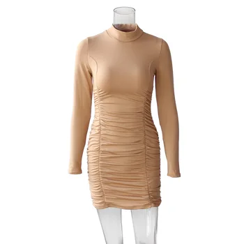 Giyu 2020 M. Rudenį Moterų Suknelė Seksualus Bodycon Slim Klubas Šalies Ruched Mini Suknelės Atsitiktinis Balta Juoda Ilgomis Rankovėmis Elegantiškas Vestidos