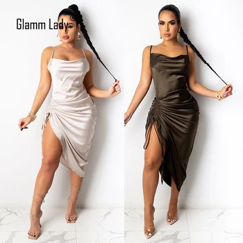 Glamm Lady Spageti Dirželis Vasaros Šalis Seksuali Suknelė Moterų Stebėjimo Midi Suknelė, Kietas Backless Klubas Atsitiktinis Suknelė Mados Nauja