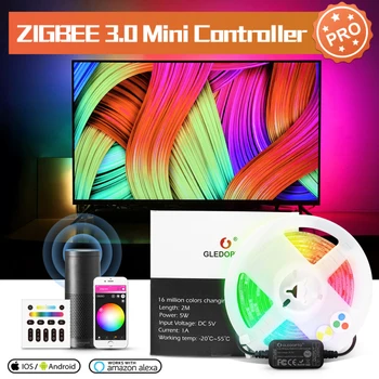 GLEDOPTO ZigBee3.0 RGBCCT 5V USB Mini Smart TV Šviesos Juostos Valdiklis Kit Pro App/Balso/Nuotolinis Darbas su Echo Plius SmartThings