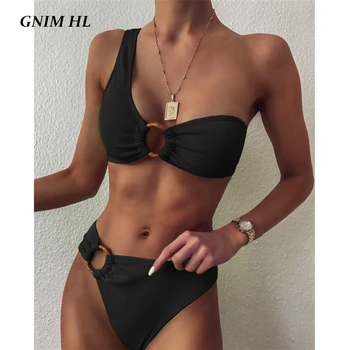 GNIM Vieną Petį Moterų maudymosi kostiumėlį iš Dviejų dalių, Kietas Bikini Mujer 2020 M. Aukštos Juosmens maudymosi Kostiumėliai Moterims Vasaros Paplūdimio Plaukti Maudymosi Kostiumas