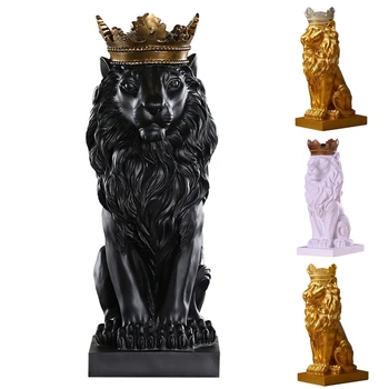 Golden Crown Liūtas Karalius Statula Šiuolaikinės Dervos Gyvūnų Skulptūrų Namų Puošybai Darbalaukio Biuro Apdailos Dovanos Statulėlės