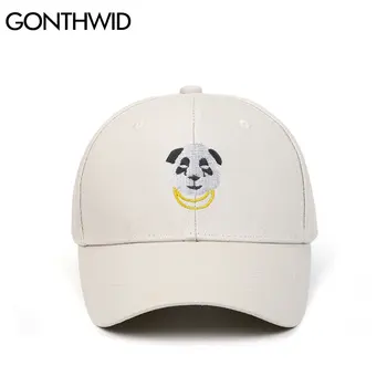 GONTHWID Siuvinėjimo Panda Aukso Grandinės Reguliuojamas Beisbolo kepuraitę Streetwear Hip-Hop Atsitiktinis Medvilnės Snapback Skrybėlės Unisex Saulės Skydelis Bžūp