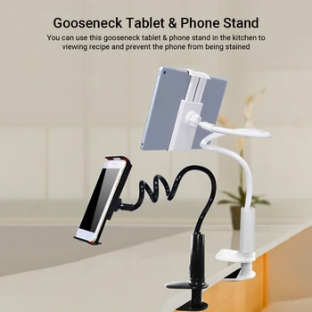 Gooseneck Tablet Telefono Stovas, mobiliojo Telefono Laikiklis, Reguliuojamas tvirtinimas Stalas/Lovos/Virtuvės Compatib su 4-10.6 colių Telefonas/Tabletės