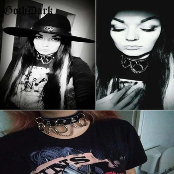 Goth Tamsiai Chocker Karoliai Moterų Oda Gotikos Streetwear Grunge Choker Metalo Harajuku Grandinės Apykaklės Mados Sagtis Sukimo Momentas 2020 M.