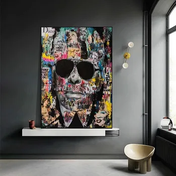 Grafiti Sienos Meno Karl Lagerfeld Drobės Paveikslai Spalvinga Drobė Plakatai ir grafika Šiuolaikinių Gatvės Sienos paveiksl Namų Dekoro