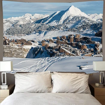 Gražus sniego kalnų miško sutemų kraštovaizdžio gobelenas poliesteris psichodelinio sienos kabo hipių miegamasis apdaila gobelenas