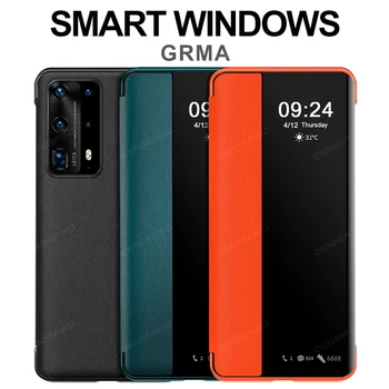 GRMA Originalaus Veidrodžio Smart Touch Peržiūrėti natūralios Odos Apversti Apsaugoti Padengti Huawei P40 30 Mate 30 Pro Langą atsparus smūgiams Atveju