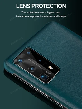 GRMA Originalaus Veidrodžio Smart Touch Peržiūrėti natūralios Odos Apversti Apsaugoti Padengti Huawei P40 30 Mate 30 Pro Langą atsparus smūgiams Atveju