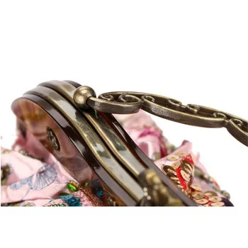 Grynas rankų zawalcowany šilko, siuvinėta gėlių Etninės meistriškumo vakarą sankabos krepšiai shell pečių maišą bolsa feminina moterų krepšys