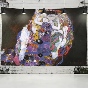 Gustav Klimt Aliejaus Tapybai Gobelenas Sienos Kabo Kiss Aukso Abstraktaus Meno Apdailos Poliesteris, Antklodė, Jogos Kilimėlis Namų Meno Miegamasis