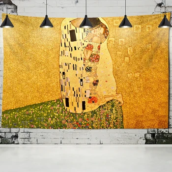 Gustav Klimt Aliejaus Tapybai Gobelenas Sienos Kabo Kiss Aukso Abstraktaus Meno Apdailos Poliesteris, Antklodė, Jogos Kilimėlis Namų Meno Miegamasis