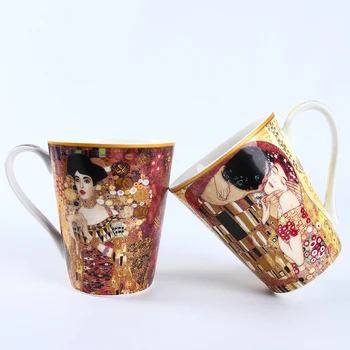 Gustav Klimt Serijos Garsaus Aliejaus Tapybai KISS PALAUKTI Kūrinys Puodelis Kavos Masažuoklis Pieno Pusryčiai Taurės Taza Gato Xicara Koffie Kopjes